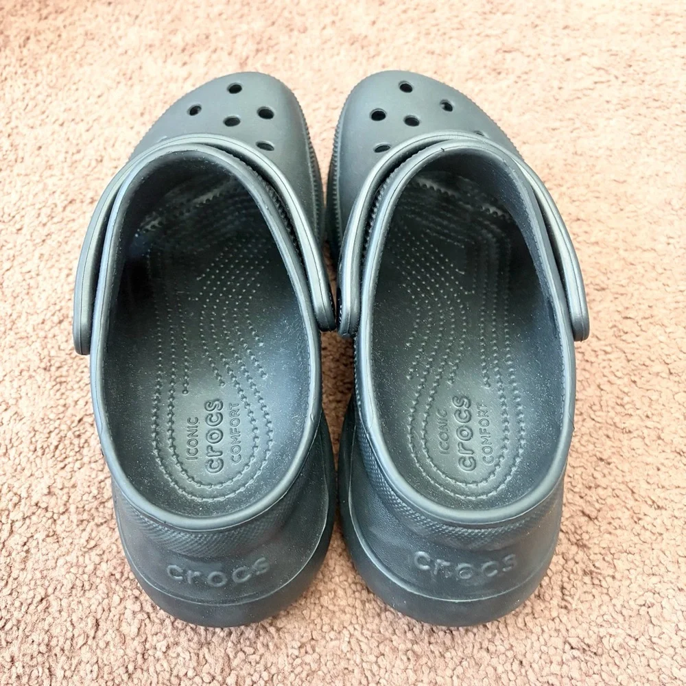 Crocs Iconic Comfort Black Platform Classic Crush Clogs Size 6 - Picture 4 of 6